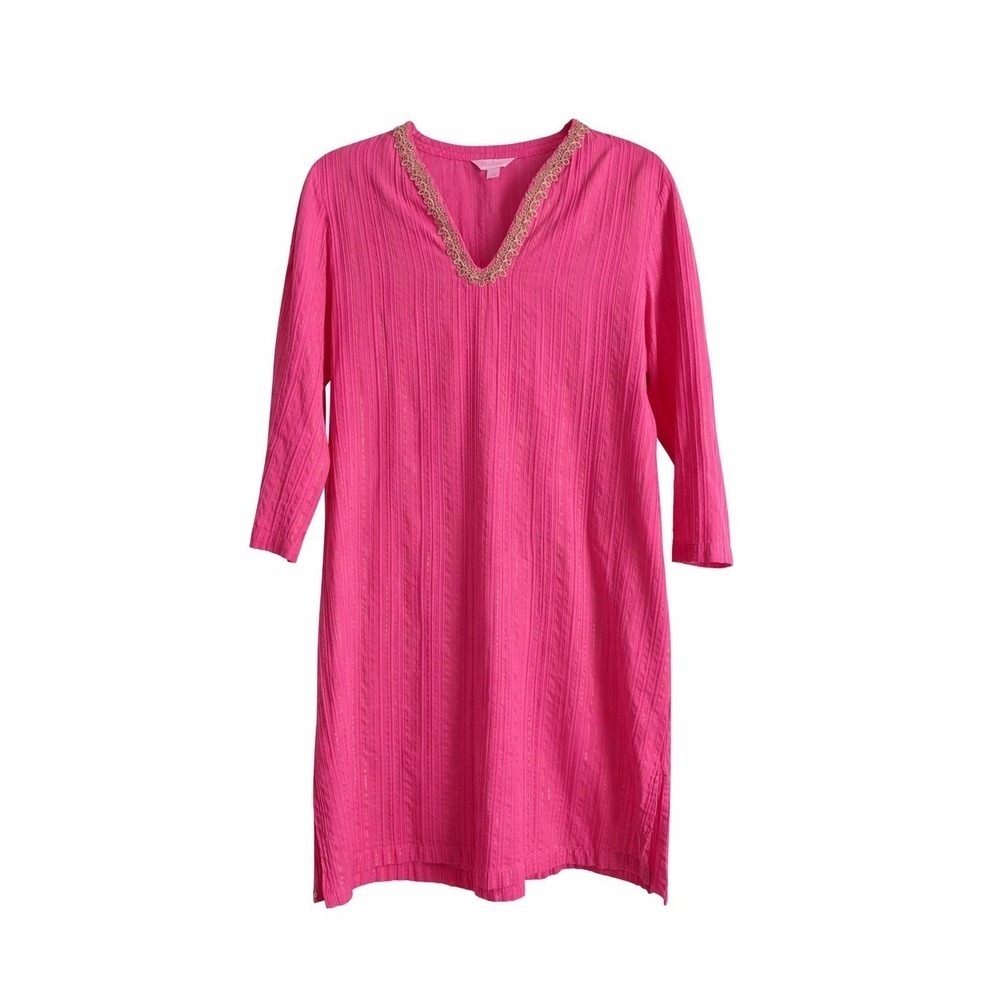 Lilly Pulitzer Esme Lurex Tunic Dress Pink Gold Stripe Tunic Cover Up Size M